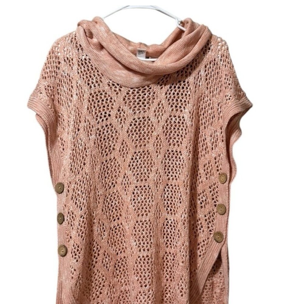 Christopher & Banks Women Size S/M Open Knit Cowl Neck Crochet Poncho Sweater